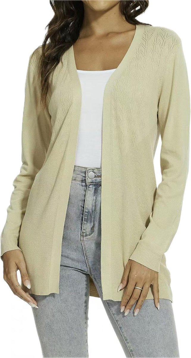 gebreide damesjas, dun, lang, cardigan, zomer, lange mouwen, elegant, casual zomerjas