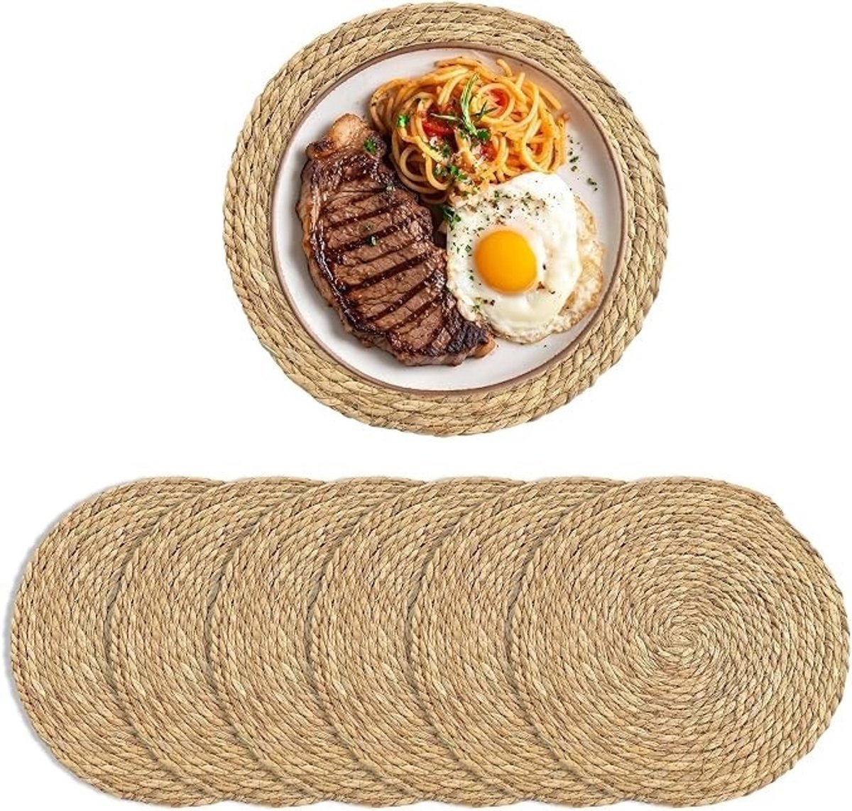 Livatto 6-delige set ronde placemats 30 cm – handgeweven rieten onderzetters, hittebestendig en antislip, boho tafeldecoratie