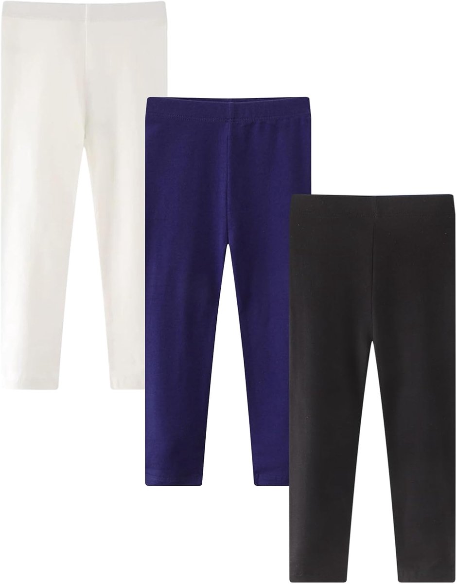 Leggings voor meisjes, set van 3, katoen, lang, elastisch, effen, van 6 maanden tot 6 jaar
