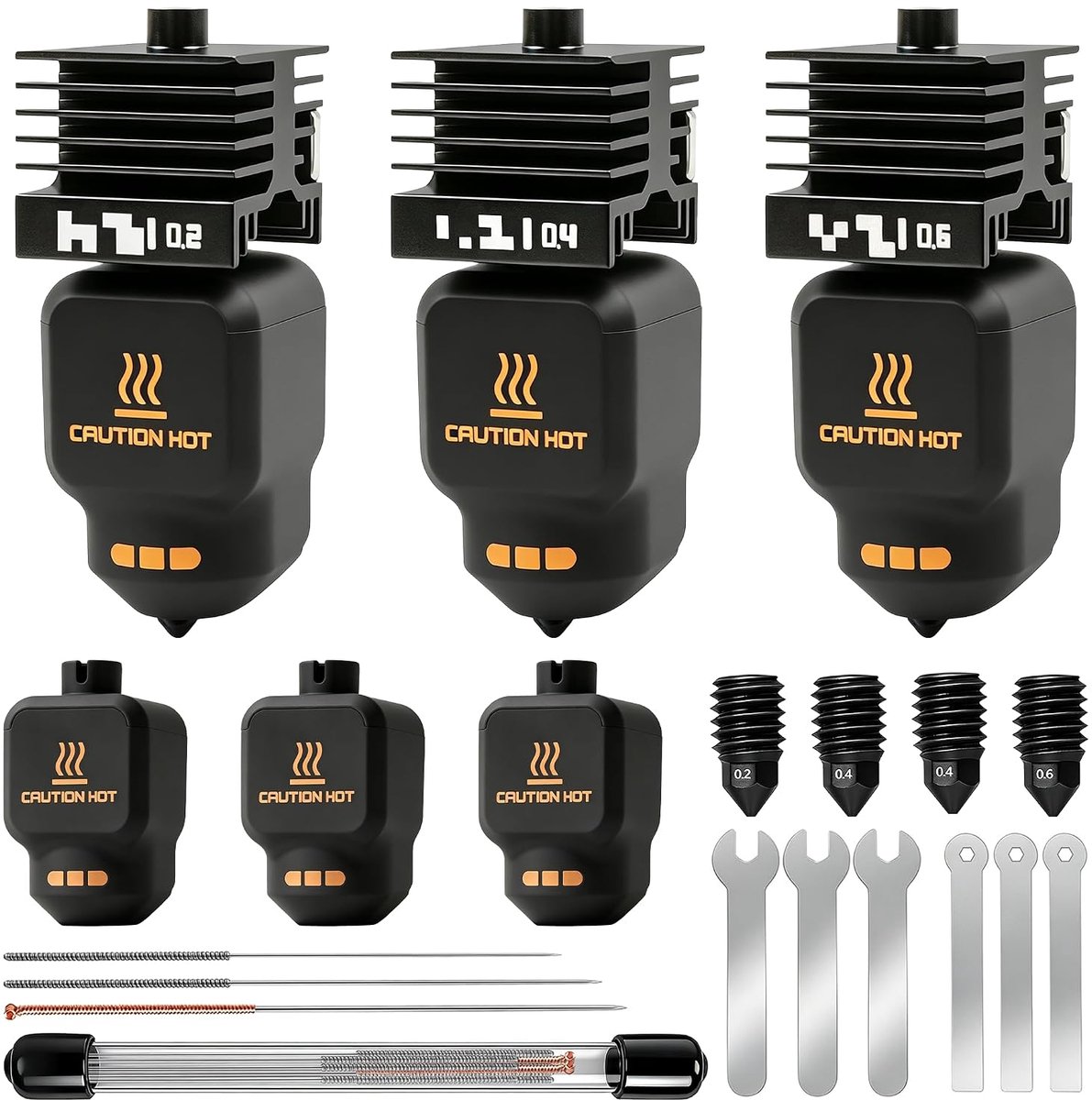 3 stuks 0,2 mm + 0,4 mm + 0,6 mm P2S Hotend Kit voor Bambu Lab P2S/X2D/H2D/H2S, extruder upgrade inclusief gehard stalen mondstuk voor hoge temperaturen voor Bambu Lab 3D-printeraccessoires