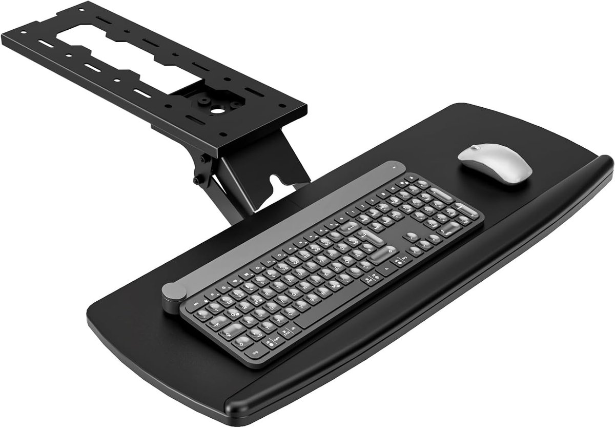 WABER Onderbureau toetsenbordlade met opberglade, hoogteverstelbaar, 360° draaibaar en kantelbaar, ergonomische onderbureau houder voor toetsenbord en muis, voor gaming/kantoor, zwart AX02WB01
