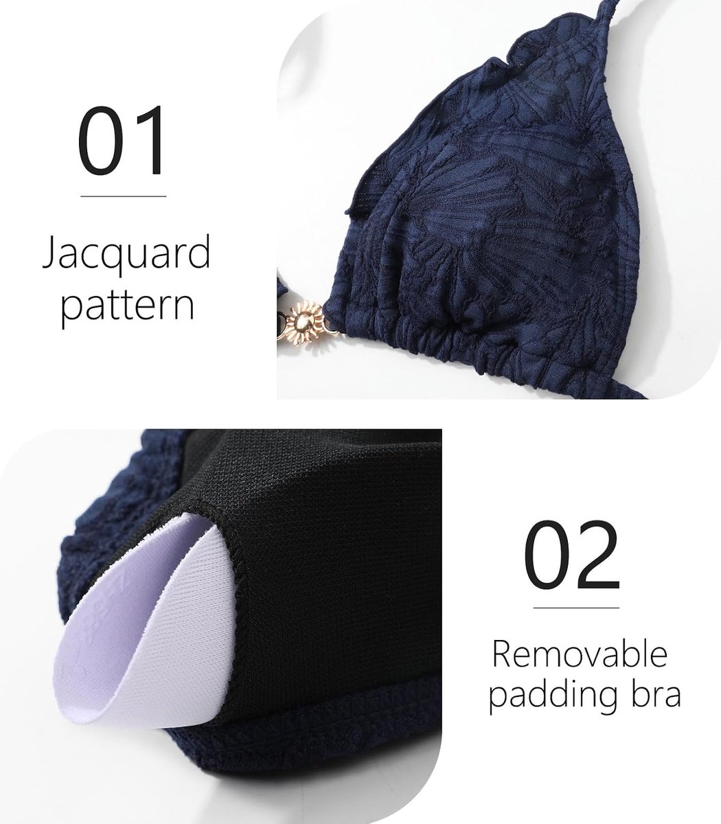 Bikiniset voor dames, nekhouder, triangel-bikinitop, bikinibroekje met trekkoord, lage taille, badpak met jacquardprint, gouden sluiting, tweedelig badpak