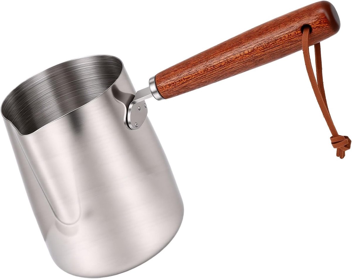Dailygoods - Roestvrij Stalen Melkopschuimkan met Houten Handvat 350ml
