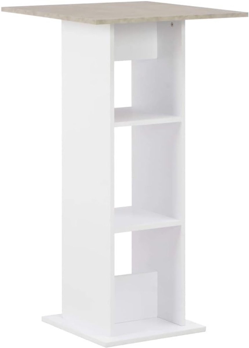 Modern Design Bartafel, Ontworpen Houten Pubtafel met Ingebouwde Open Planken voor Thuisbar, Woonkamer en Kleine Ruimte, 60x60x110 Cm (Betongrijs)