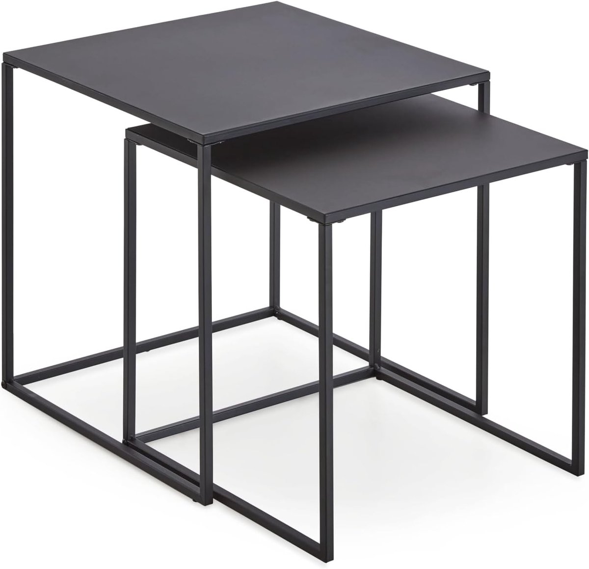 Xonox.home Salontafel, set van 2, 38 x 41 x 38 cm, zwart, 2 praktische bijzettafels met stabiele legplanken, ruimtebesparend, rechtlijnig en in trendy industrieel design
