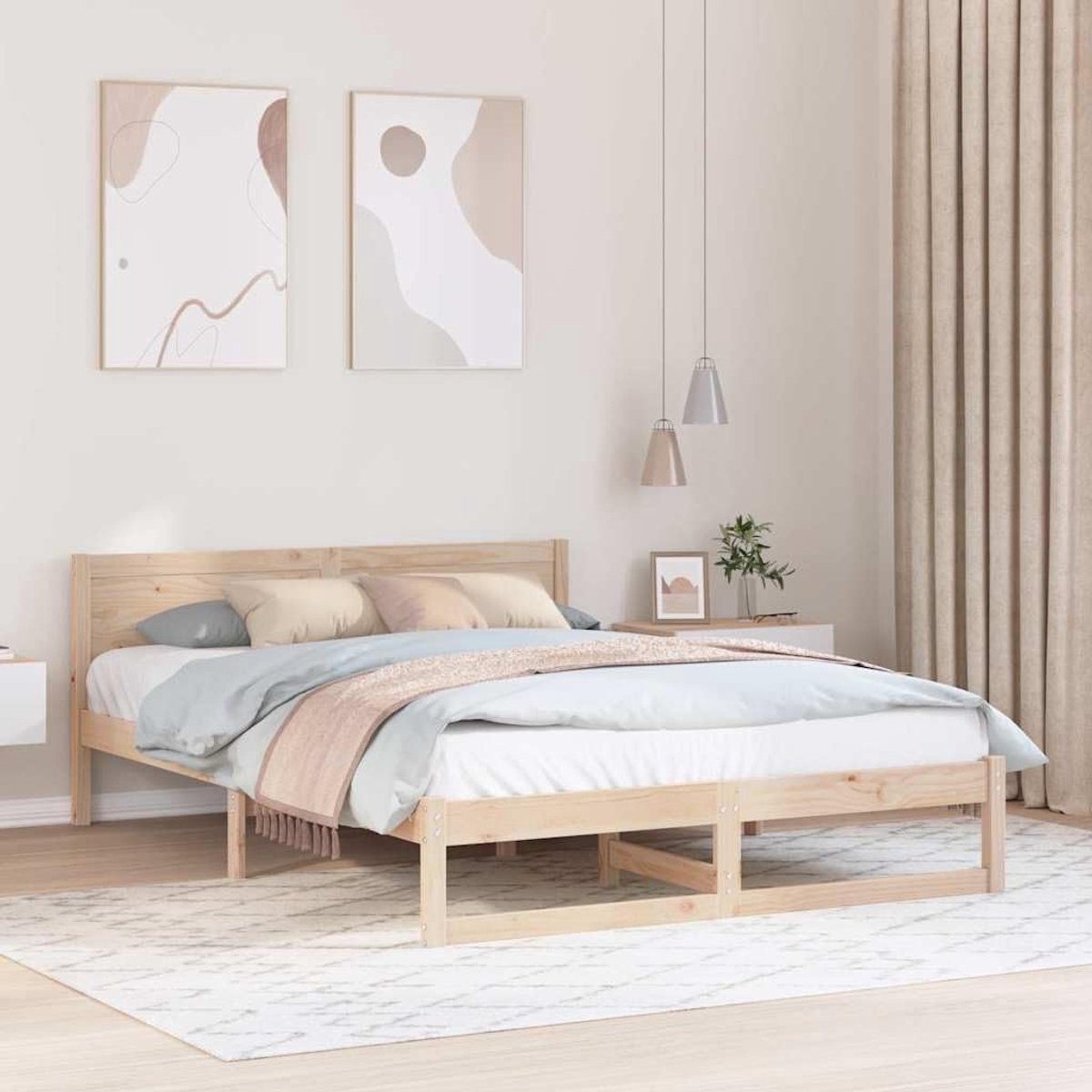 Grenenhouten bedframe modern minimalistisch naturel 160 x 200 cm