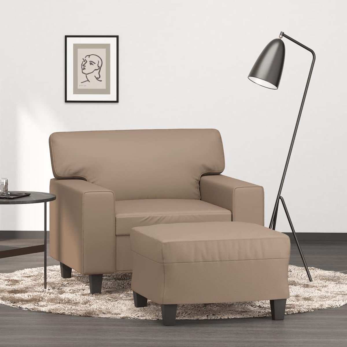 Fauteuil met kruk cappuccino-bruin 60 cm kunstleer en salontafel ontspanningsstoel - robuuste relaxstoel met voetenbank van duurzaam kunstleer voor woonkamer en lounge