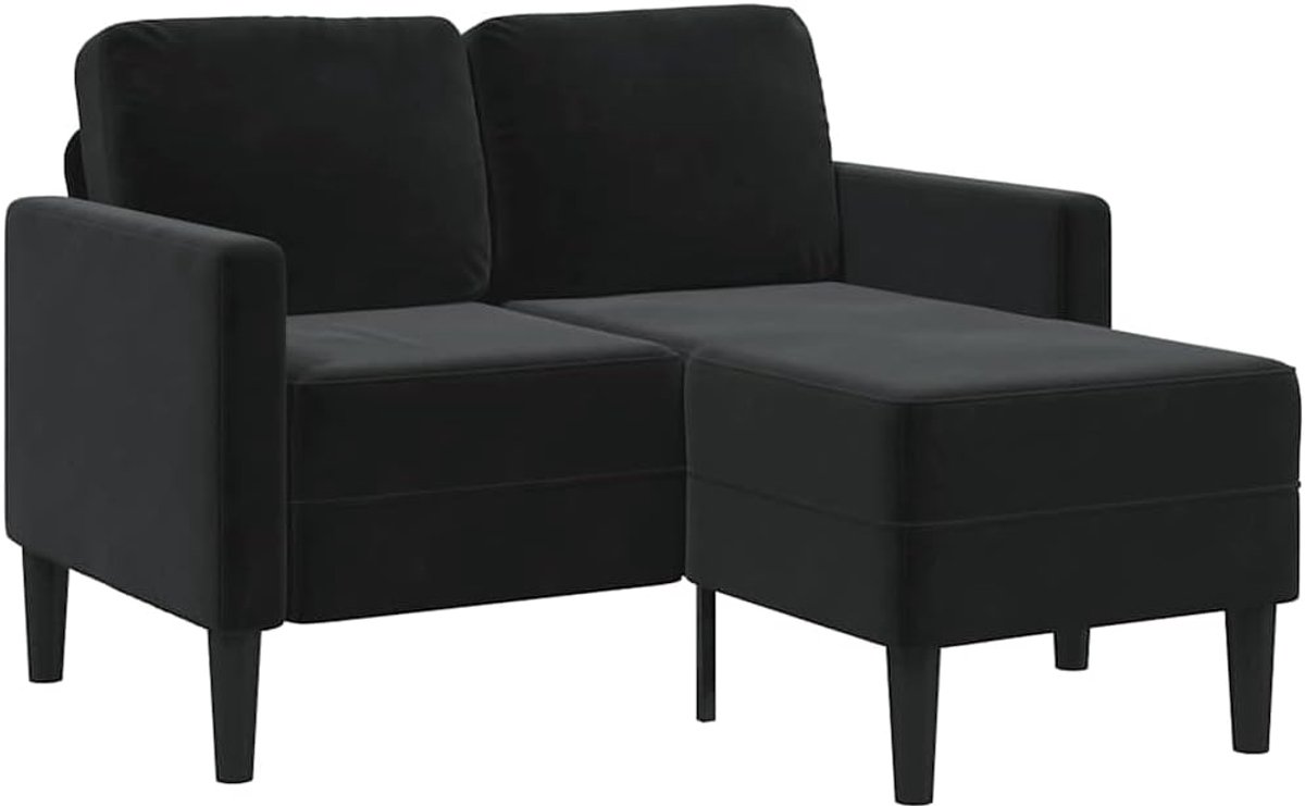 2-zitsbank met chaise longue in zwart 125 cm fluwelen stof voor woonkamer, hoekbank met metalen en massief houten frame, comfortabele bekleding, ruimtebesparend ontwerp