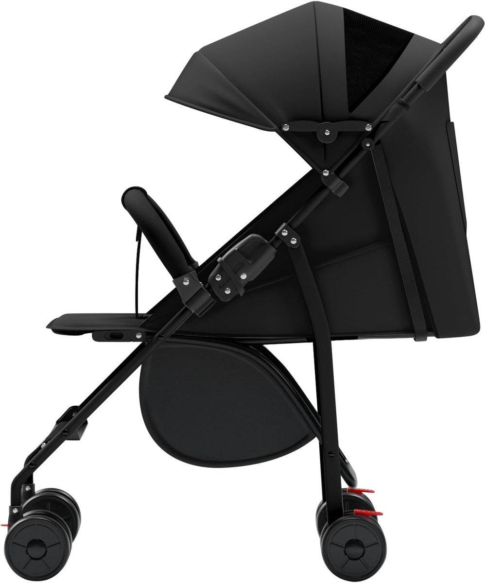 Compacte wandelwagen, met ligpositie, vanaf de geboorte tot 4 jaar (tot 25 kg), 47 x 72 x 97 cm, bank, met muggennet, bekerhouder, zwart