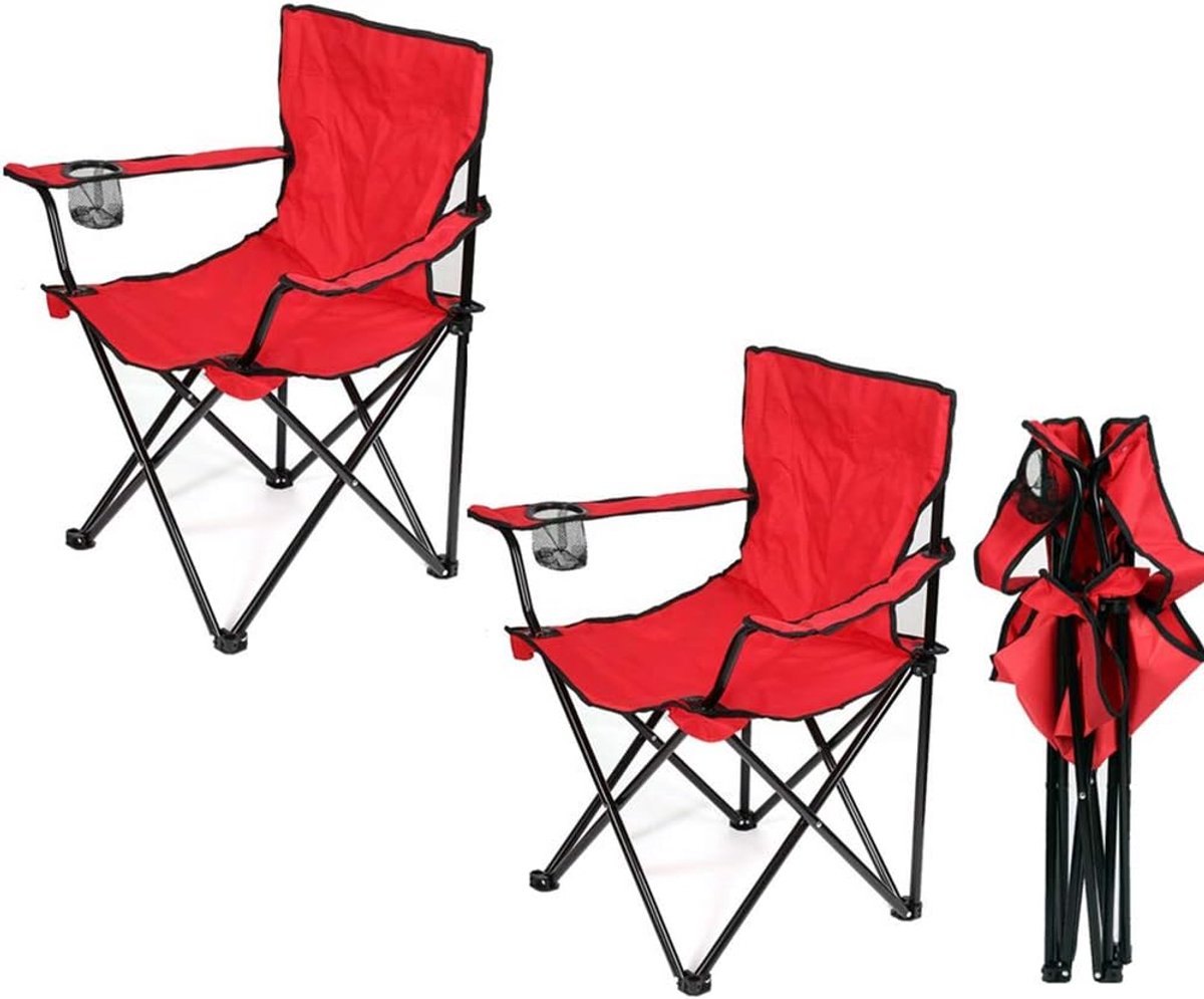 Campingstoel voor buiten, opvouwbare zitting, draagbaar, licht, klapstoel met bekerhouder, visstoel, picknickstoel voor buiten (rood)