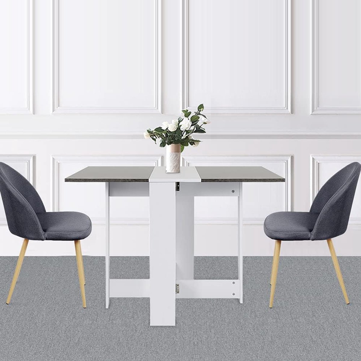 Mobiele klaptafel, inklapbare eettafel geschikt voor kleine ruimtes met 1 lade en 2 planken voor eetkamer en keuken, 103 x 76 x 73,4 cm (zwart)