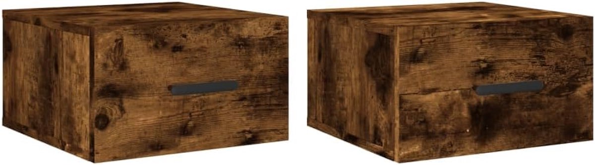 2 STK. Rokereiken 35x35x20 cm, zwevend nachtkastje van hout met veel opbergruimte, hangend voor ruimtebesparende wandmontage, ideaal als decoratie voor foto's