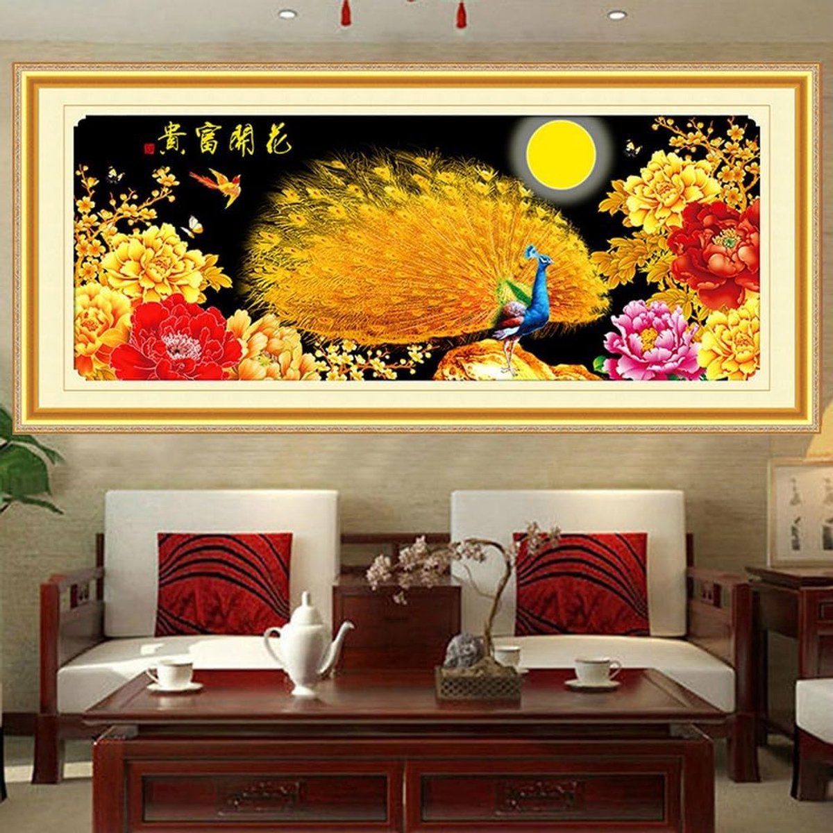 Diamond Painting 5D DIY afbeeldingen volwassenen kinderen kruissteek voor muur decor diamant schilderij kits full drill schilderen op nummer strass borduurset pioenroos bloem gouden pauw, vierkant