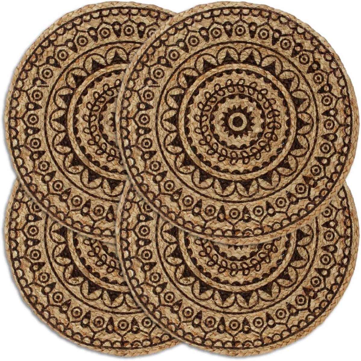 Placemats, 4 stuks, donkerbruin, 38 cm, rond, van jute, P133872