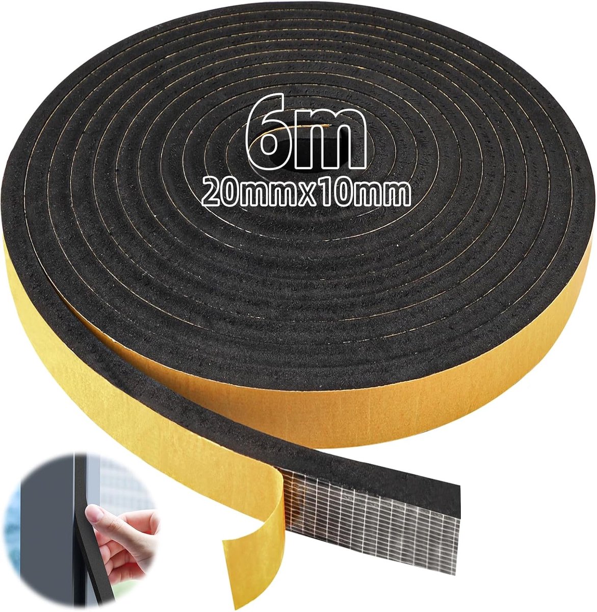 Dailygoods- Afdichtband 20 mm x 10 mm - Zelfklevend - Geluidsabsorberend - Waterdicht - Verstelbaar - Temperatuurbestendig van -50°C tot 150°C - Isola