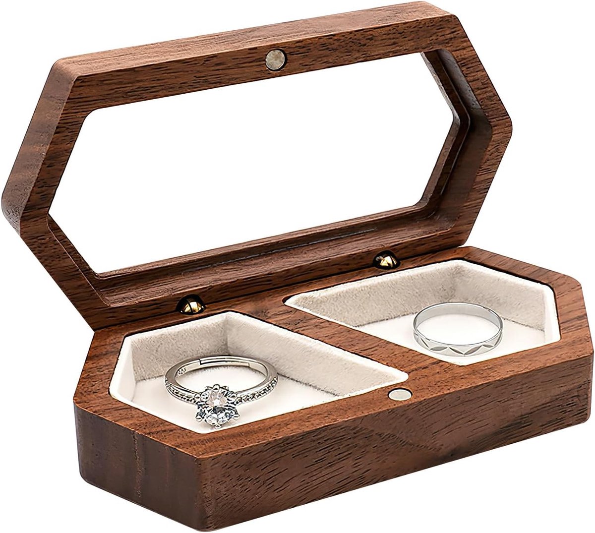 Dailygoods- Ringendoos met fluwelen interieur - Ringendoos huwelijk - Ringendoos 2 ringen - Houten ringendoos - Sieradenkistje - Duurzaam en schokbest