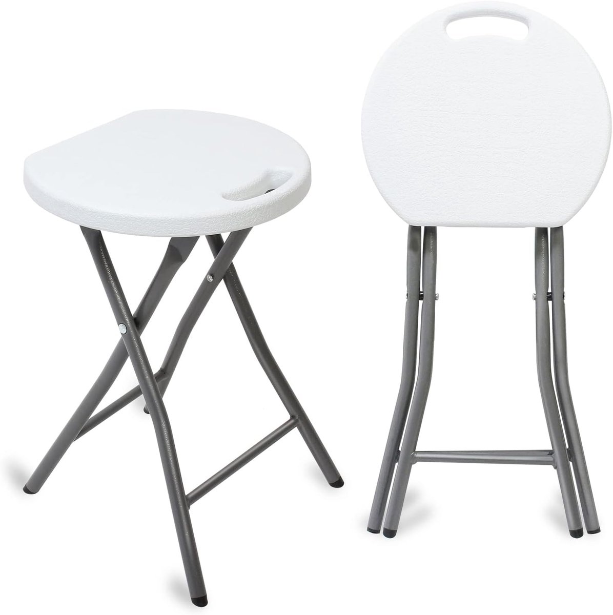 Opvouwbare kruk set van 2 met handvat, plastic, metaal, draagbare eetkamerstoel inklapbaar, outdoor klapkruk voor tuin, camping, vissen, grillen, badkamerkruk, maximale belasting: 200 kg, 33 x