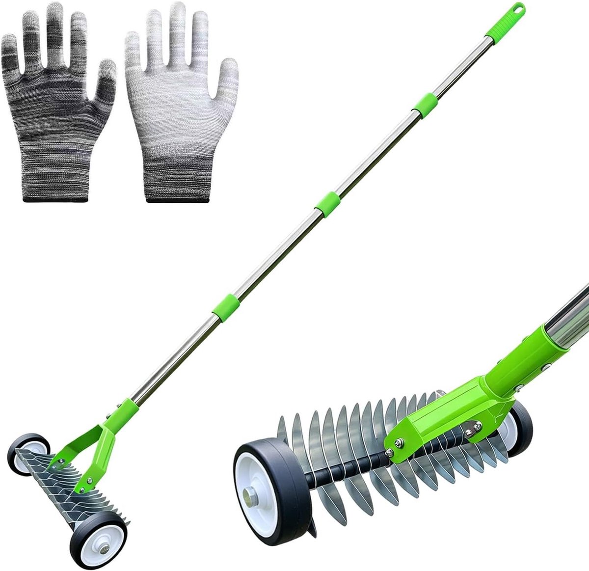 Thatch Rake met 3-delig handvat - Roestvast, Lage wrijving, Makkelijk in elkaar te zetten, geschikt voor tuingebruik