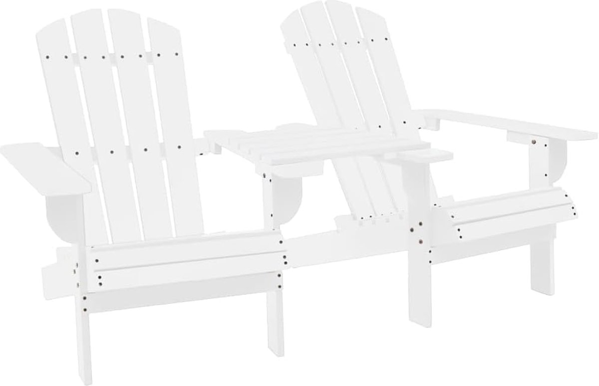 Adirondack Tuinstoelen met tafel van massief dennenhout in wit, 2 stoelen en 1 tafelset voor terras en tuin, ergonomisch zitmeubel van robuust hout voor ontspannen