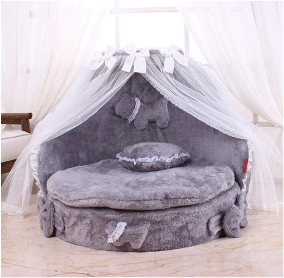 Cute Lace Princess hondenmand Bed Kat Puppy Pet Beds Pet Dream Nest Pet Kennel Hond Kat Beds Luxe Cat Dog Sofa Honden bed (Color : Grijs)