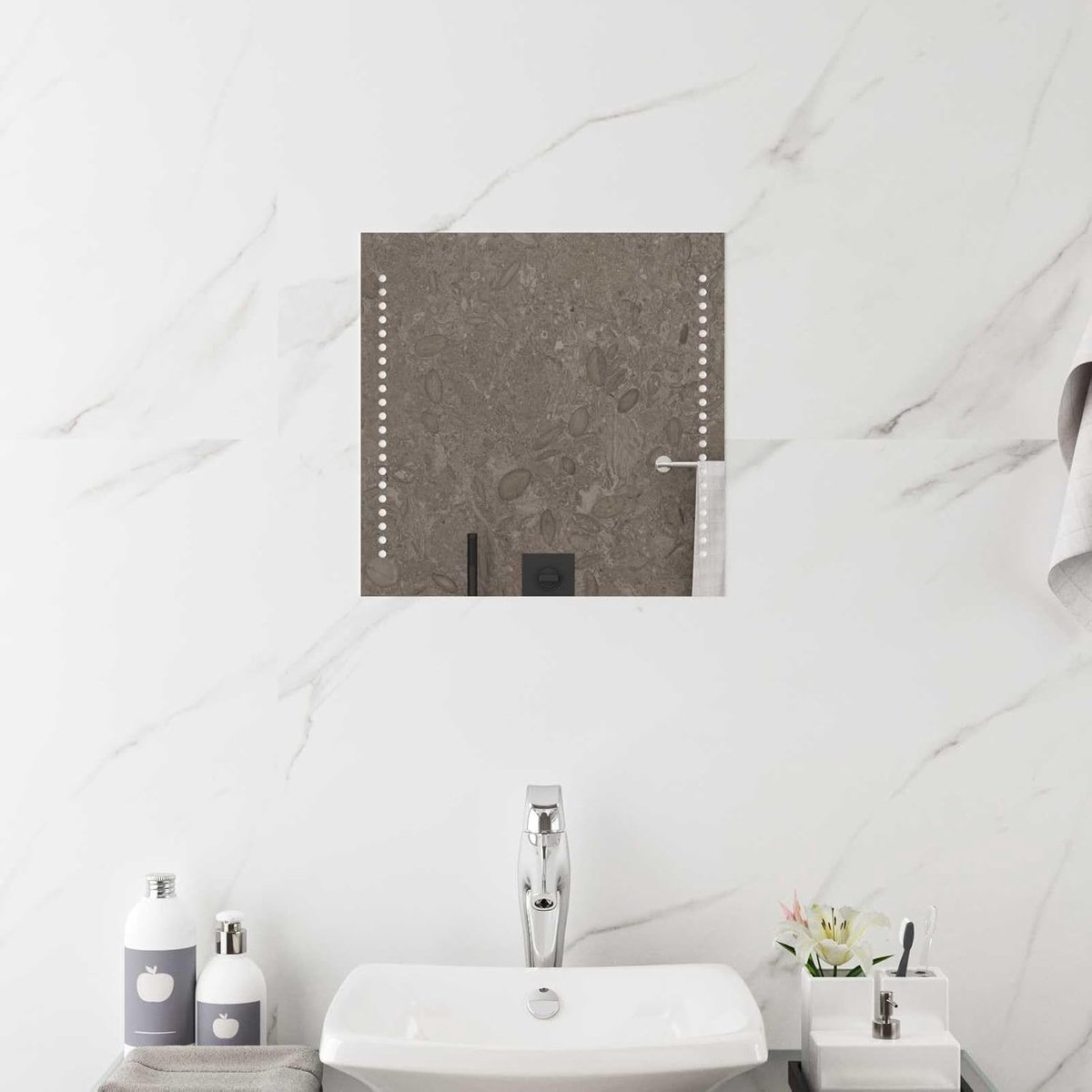 40 x 40 cm, met gehard glas, wandspiegel voor badkamer, slaapkamer en hal, energiezuinige wandmontage