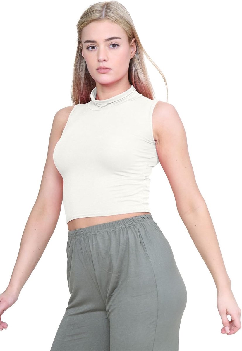 Mouwloos effen hoge polo hals crop top stretchy schildpad vest T-shirt zomer top