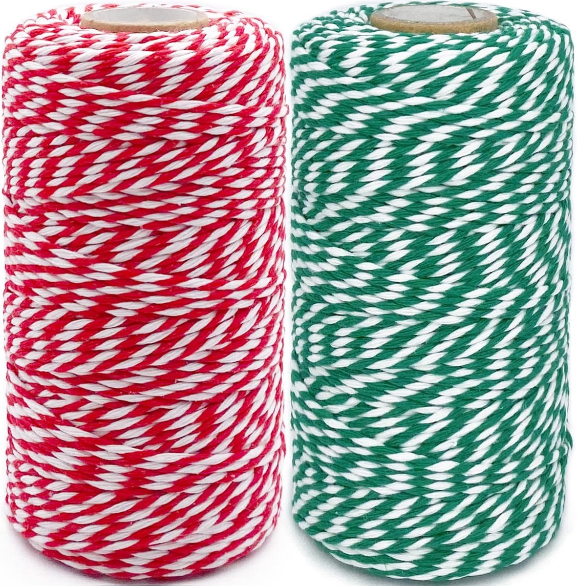 Touw 2 Rollen 200m 2mm Baker Twine Groen Wit en Rood Wit Katoen String Voor Ambachten DIY Woondecoratie Art Tuinieren Bakken Slagers Cord