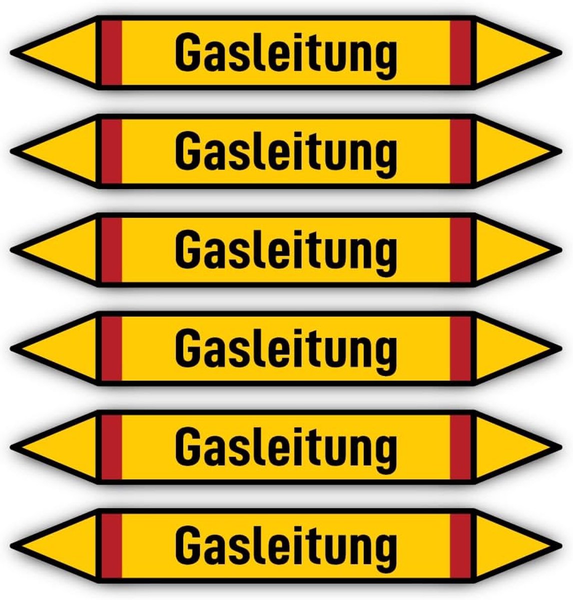 200 x 30 mm, 6 stuks - groep 4 - brandbare gassen - aanduiding van leidingen - volgens DIN 2403 - taal: Duits - gasleiding