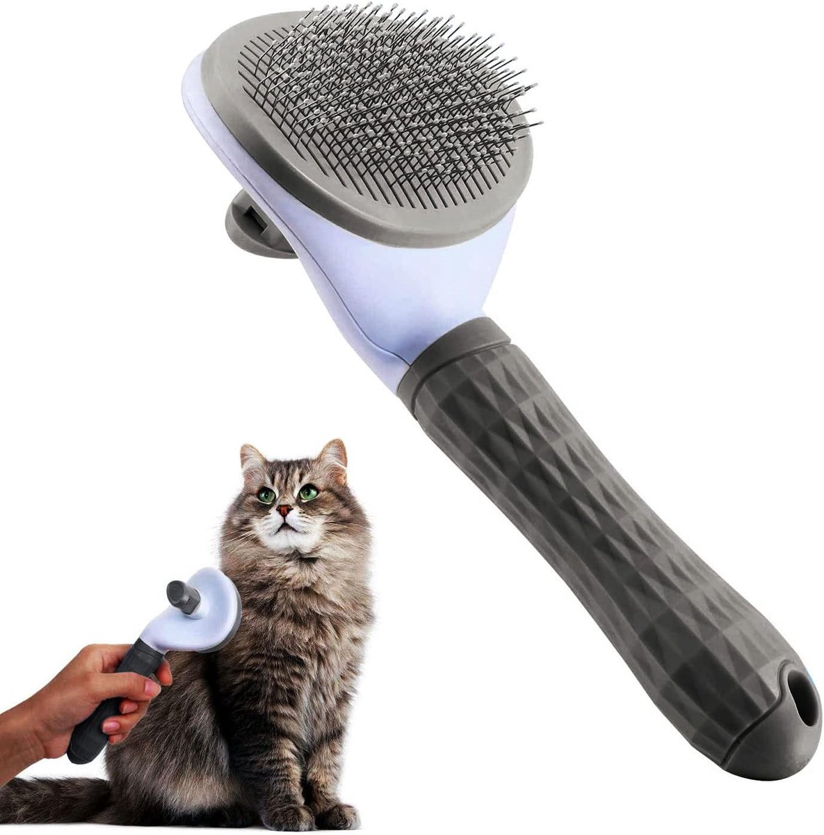 Zelfreinigende zuigborstel, verwijdert ondervacht, hondenborstel, hondenborstel, kattenborstel, kort tot lang haar, geschikt voor zachte kattenborstel, plukborstel (grijs)