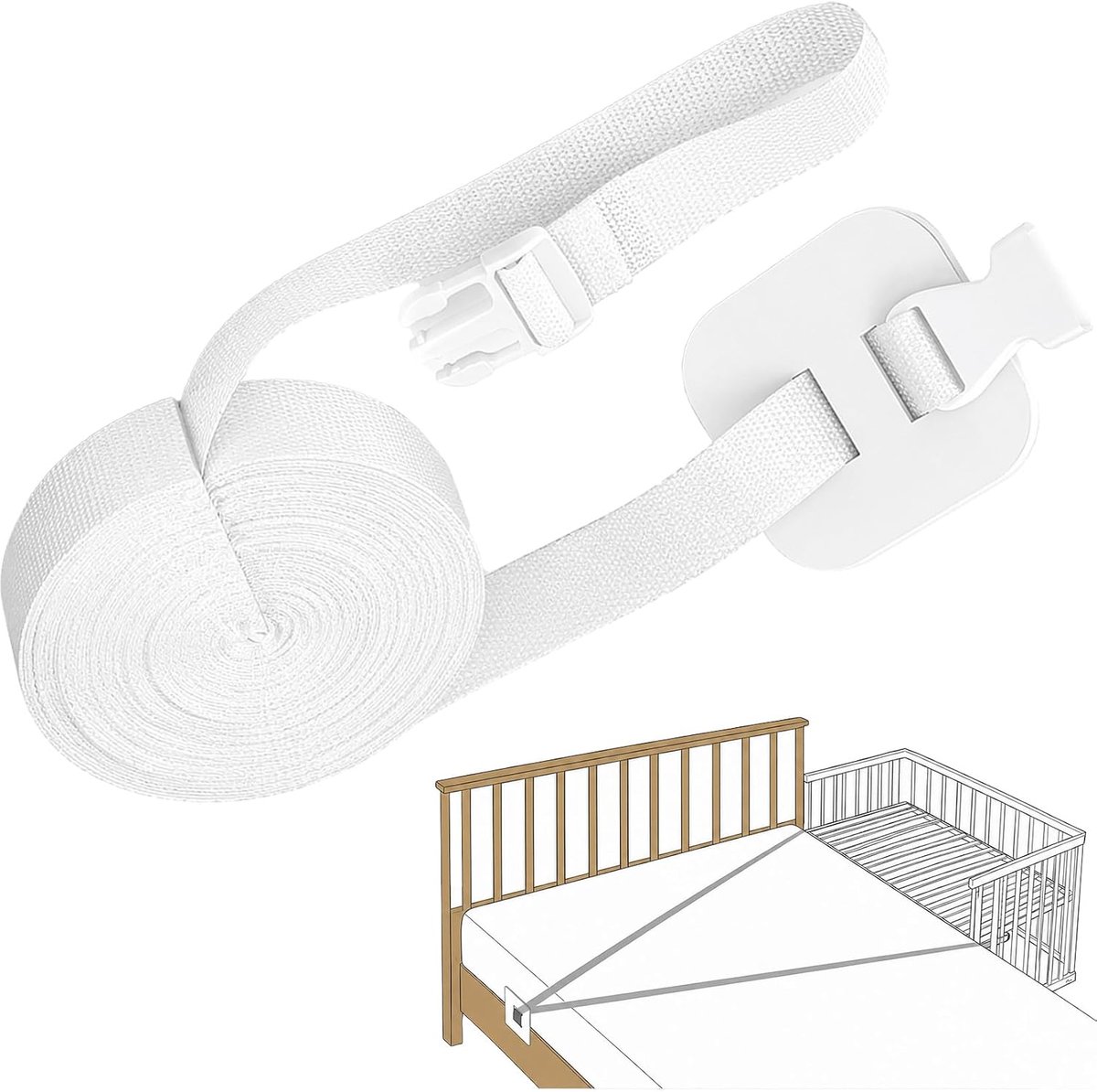 8 m, universele riem, bijzetbed, boxspringbed voor ouderbed, riem voor babybed, naadloze verbinding voor bijzetbed, wieg (12 m)