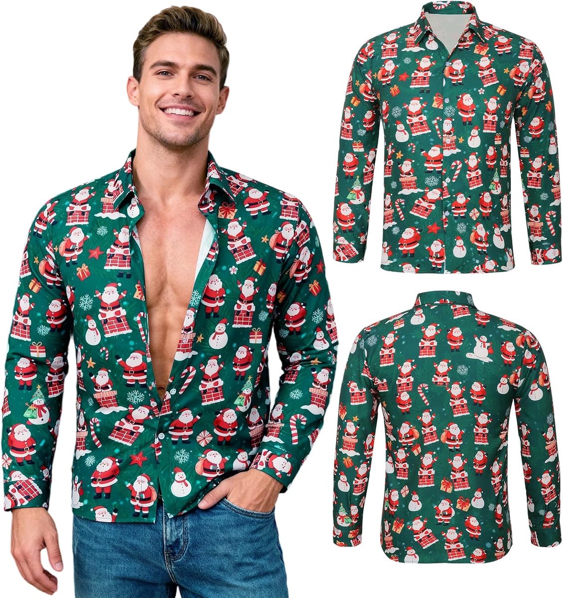 Kersthemd voor heren, kerstman, sneeuwpop, sneeuwvlok, heren, Kerstmis, slim fit overhemden voor mannen Kerstmis