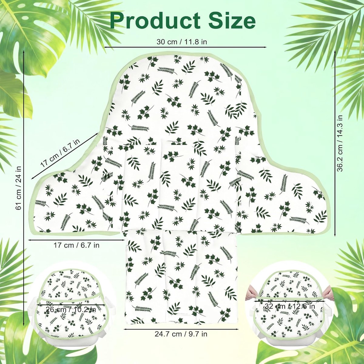 Kinderstoelkussen, Voor Antilop-Kussen, Met Stoeltas, Voor IKEA Antilop Kinderstoel, Katoen Antislip, Zacht, Babyzittend Comfortabeler (Groen Bladpatroon) – foto 3