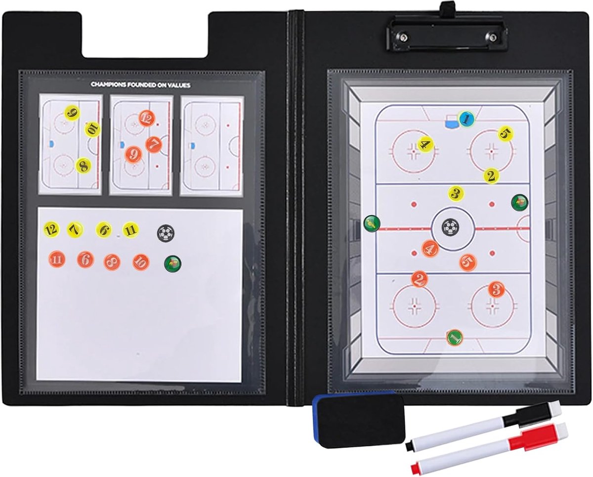 Tactiekbord Hockey - Uitwisbaar Trainingsbord met Magneten & Pen, voor Strategie op Hele en Halve Baan (Wedstrijd & Training)