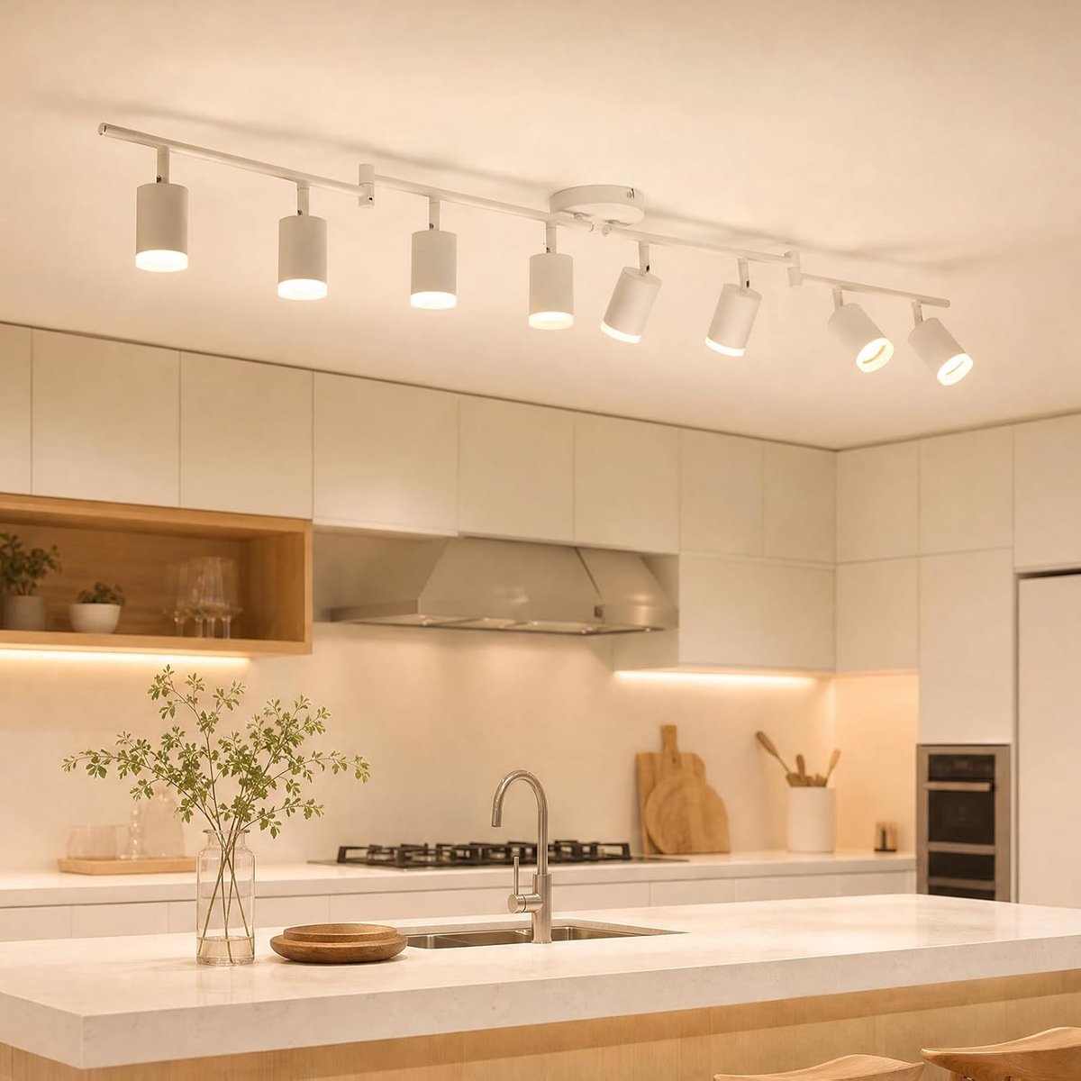 Witte Plafondspot 8 Voudig, Draaibare Plafondlamp GU10 Spots, LED Plafondverlichting voor Keuken en Slaapkamer, Moderne Spotlamp, Zonder Lichtbron