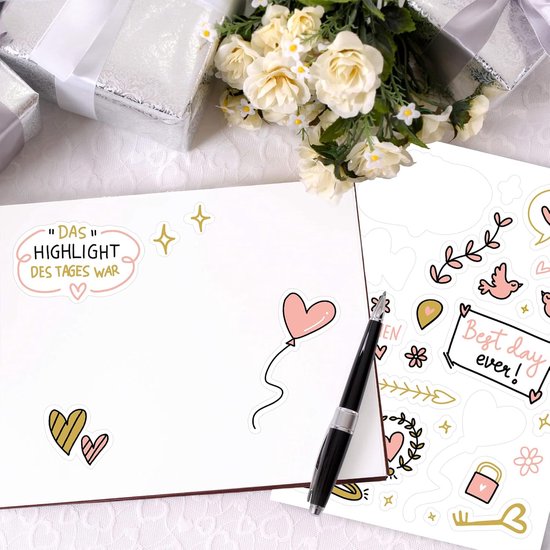 Gastenboek Bruiloft (6 Vellen) - Prachtige Stickers Voor Fotoalbum (Roze/Goud) — afbeelding 4