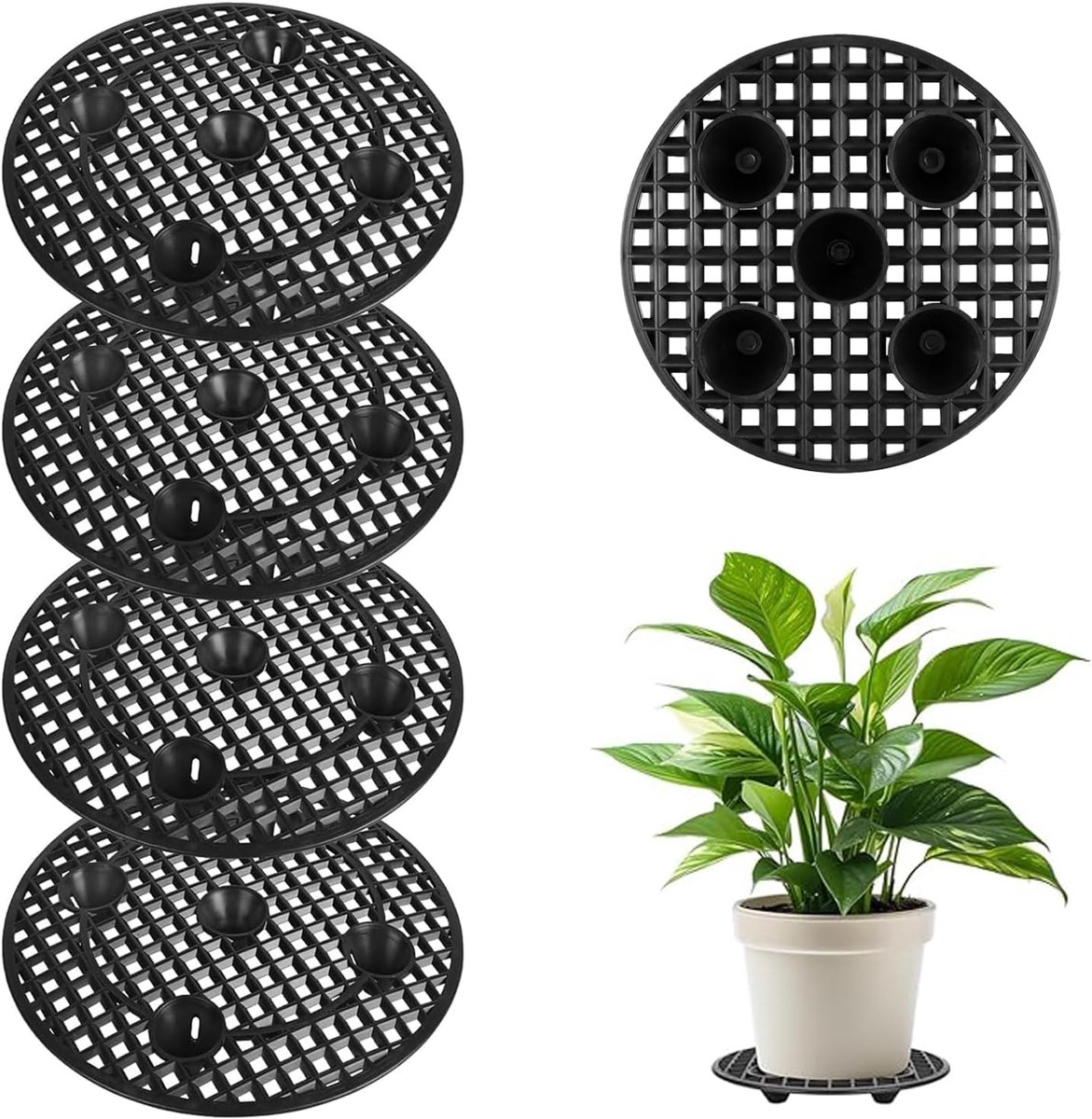 5 stuks bloempotten mesh pads, kunststof onderzetters rooster planten rond voor binnen bonsai buiten schaal tuin plantenbak