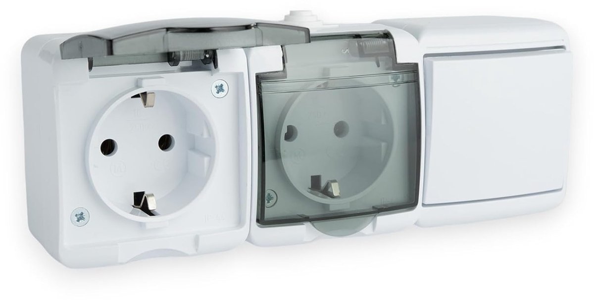 2-voudig stopcontact rookglas met lichtschakelaar IP44, 230V, 16A