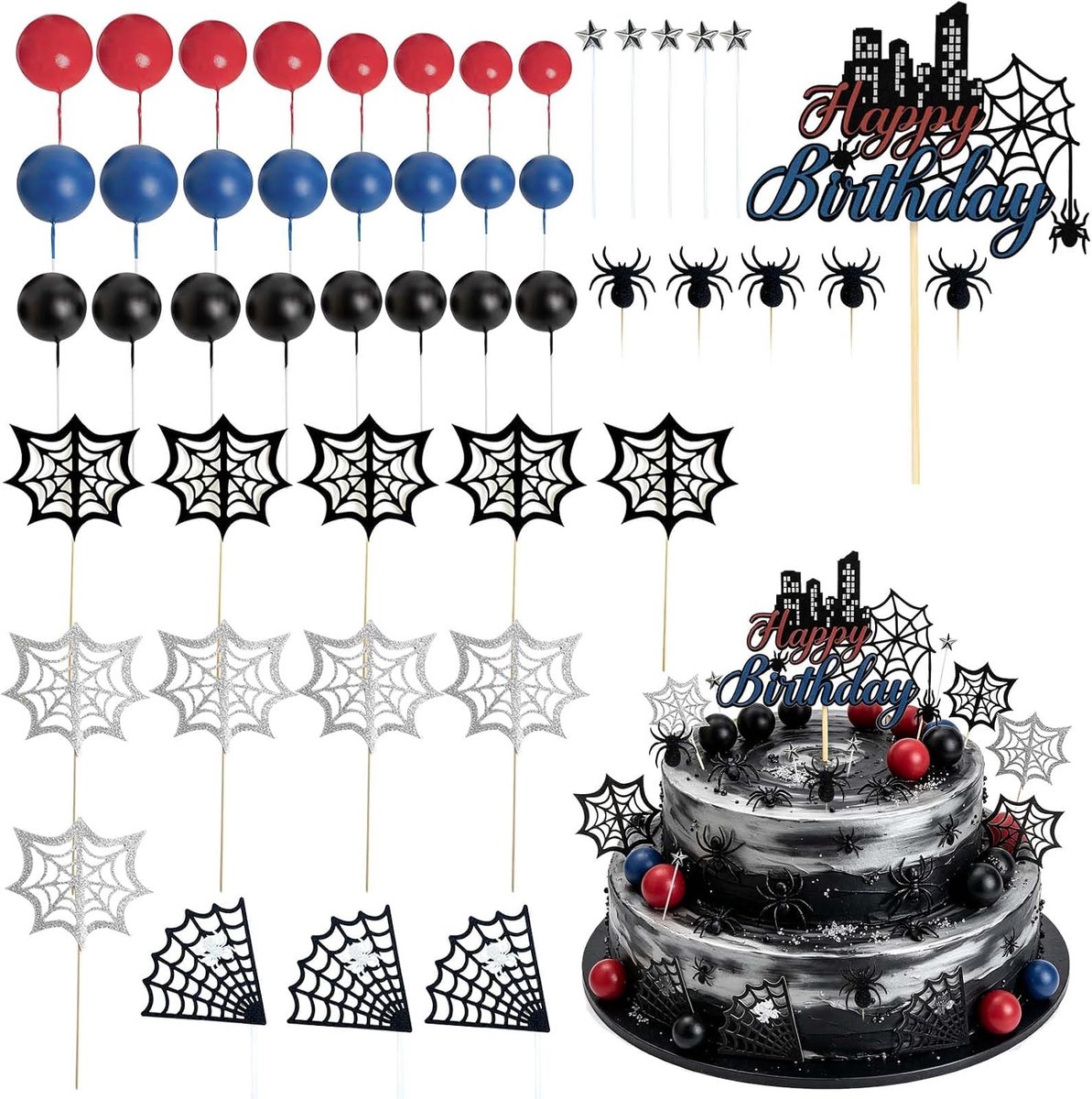 48 stuks spinnenweb bal taartdecoratie spin taart