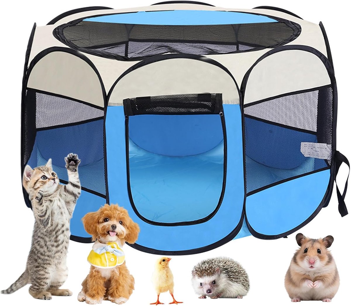 Puppyren 74 x 74 x 43 cm – draagbare box voor honden met waterdicht Oxford-weefsel, puppybox voor woning en outdoor, veilige speelruimte voor honden, katten, konijnen