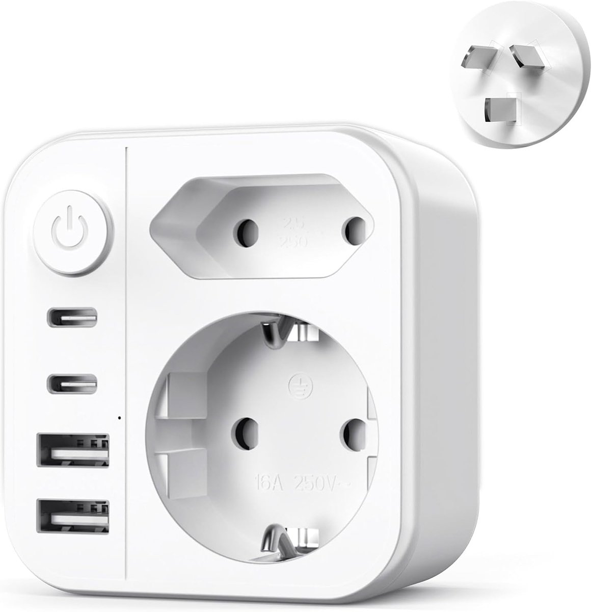 6 IN 1 Adapter Australië, 2500W Stopcontact Adapter EU naar Australië met 4 USB en Schakelaar, Reisadapter Type I voor China, Nieuw-Zeeland, Argentinië,Fiji