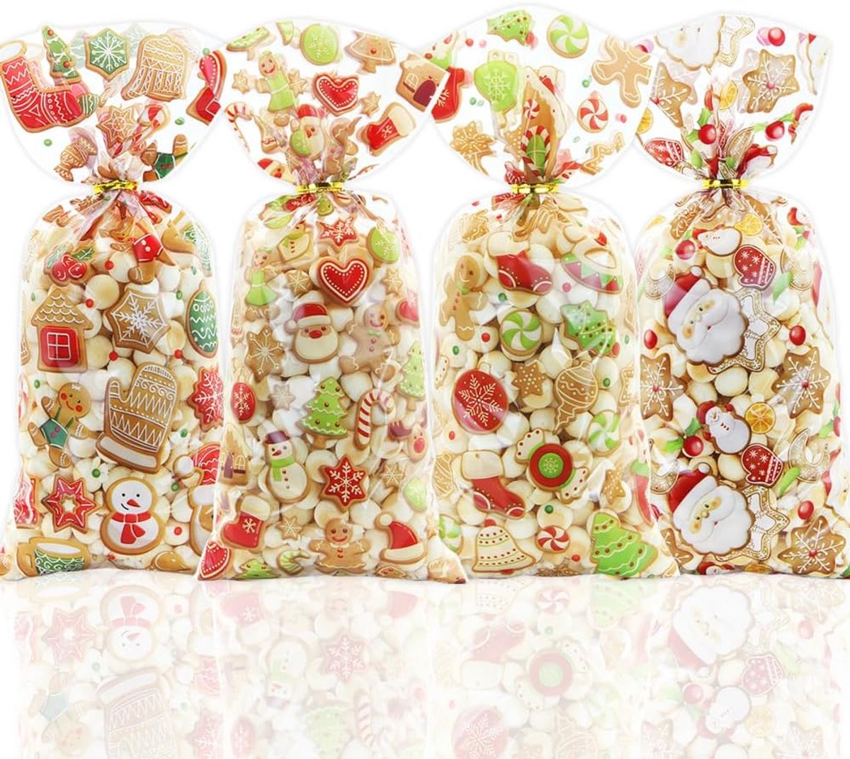 Cellofaan zakken, peperkoek man duidelijk cellofaan zoete zakken, Xmas Candy Goodie Cookie traktatie zakken met gouden twist banden 100 stuks voor Kerstmis Nieuwjaar bruiloft partij gunst