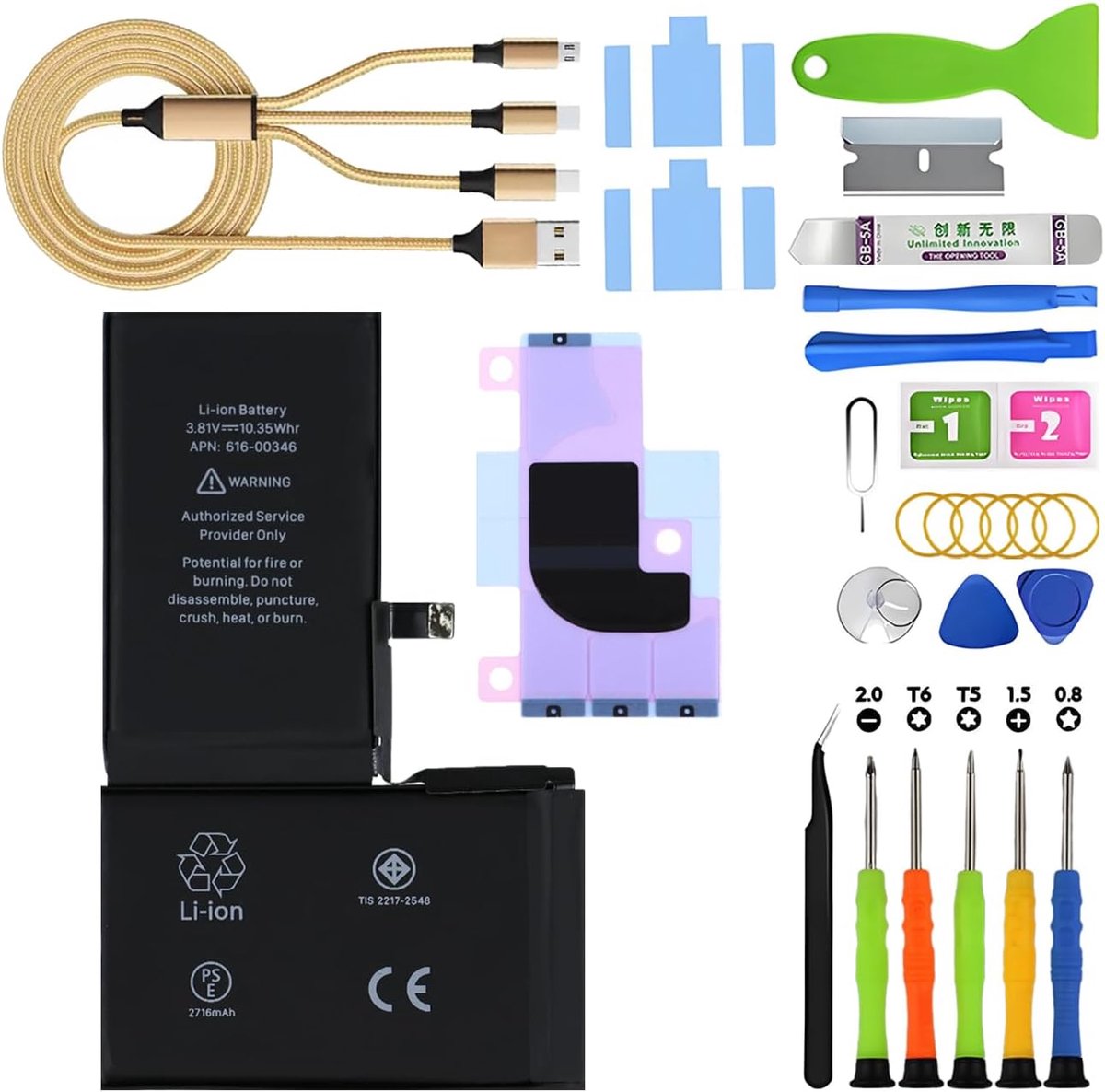 Lithium-polymeerbatterij voor iPhone X A1865 A1901 A1902 A1903 2716 mAh met reservegereedschapssets
