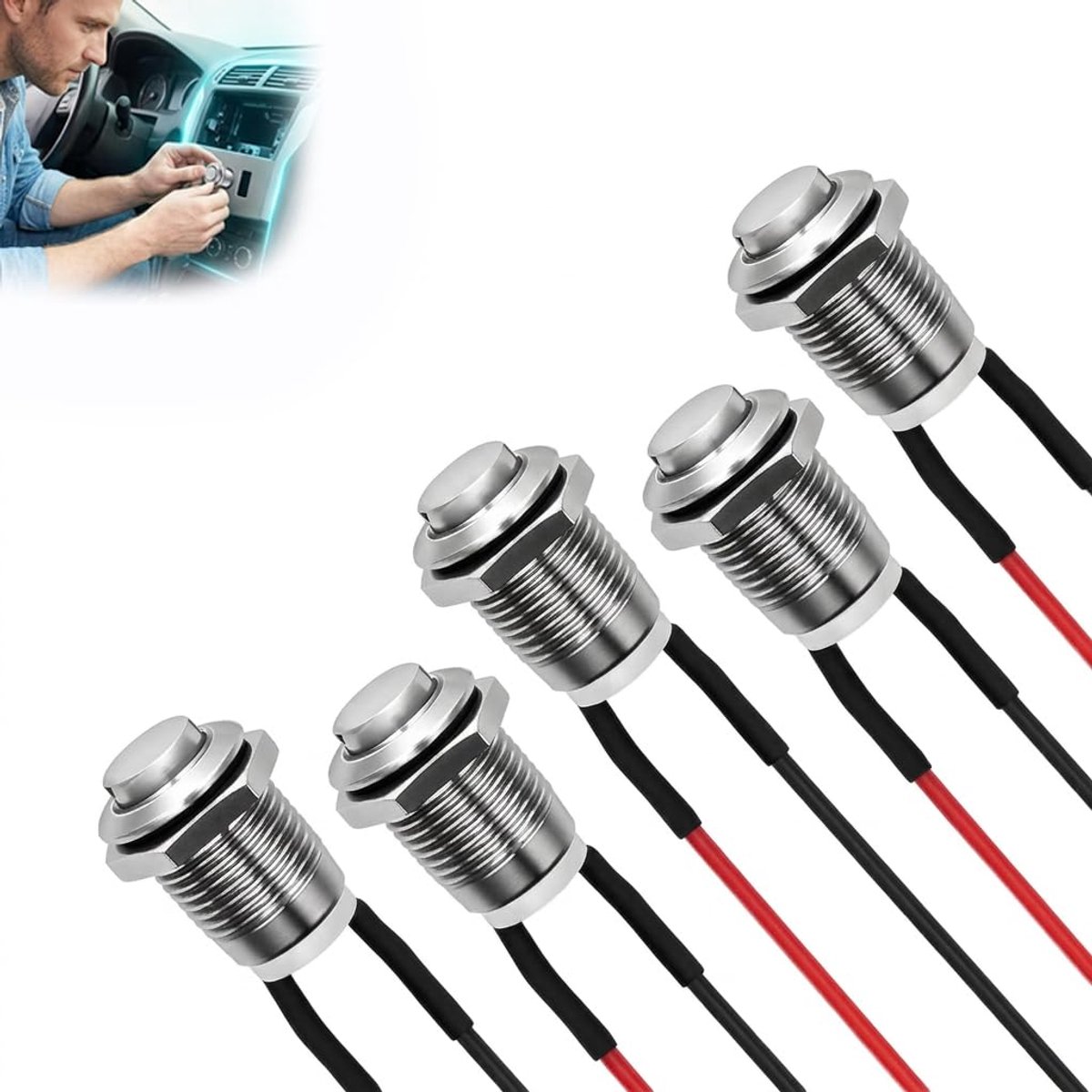 12 mm roestvrijstalen drukknop, waterdichte metalen schakelaar met kabel, 2 A-knop voor 12 V, 24 V, 125 V, 250 V, uitstekende knop voor schakelpaneel, claxon, netschakelaar, doe-het-zelf elektronica
