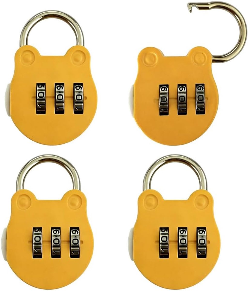 4 stuks hangslot, cijferslot, 3-cijferig cijferslot (geel) | hangslot, cijferslot weerbestendig voor kelderdeur, tuinhekken, hasp cabinet, kluisje fitnessstudio
