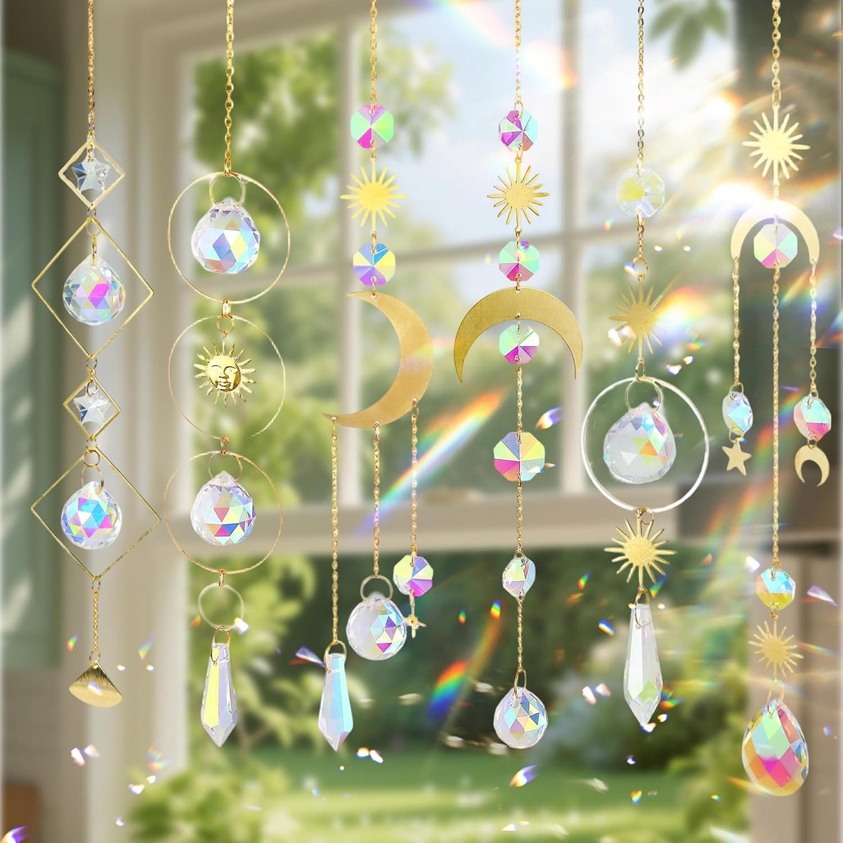 Zonnevangers met kristallen, kleurrijke raamdecoratie, lichtvanger voor woonkamer, tuin, balkon, kristallen om op te hangen, voor Whimsical decoratie en lentedecoratie