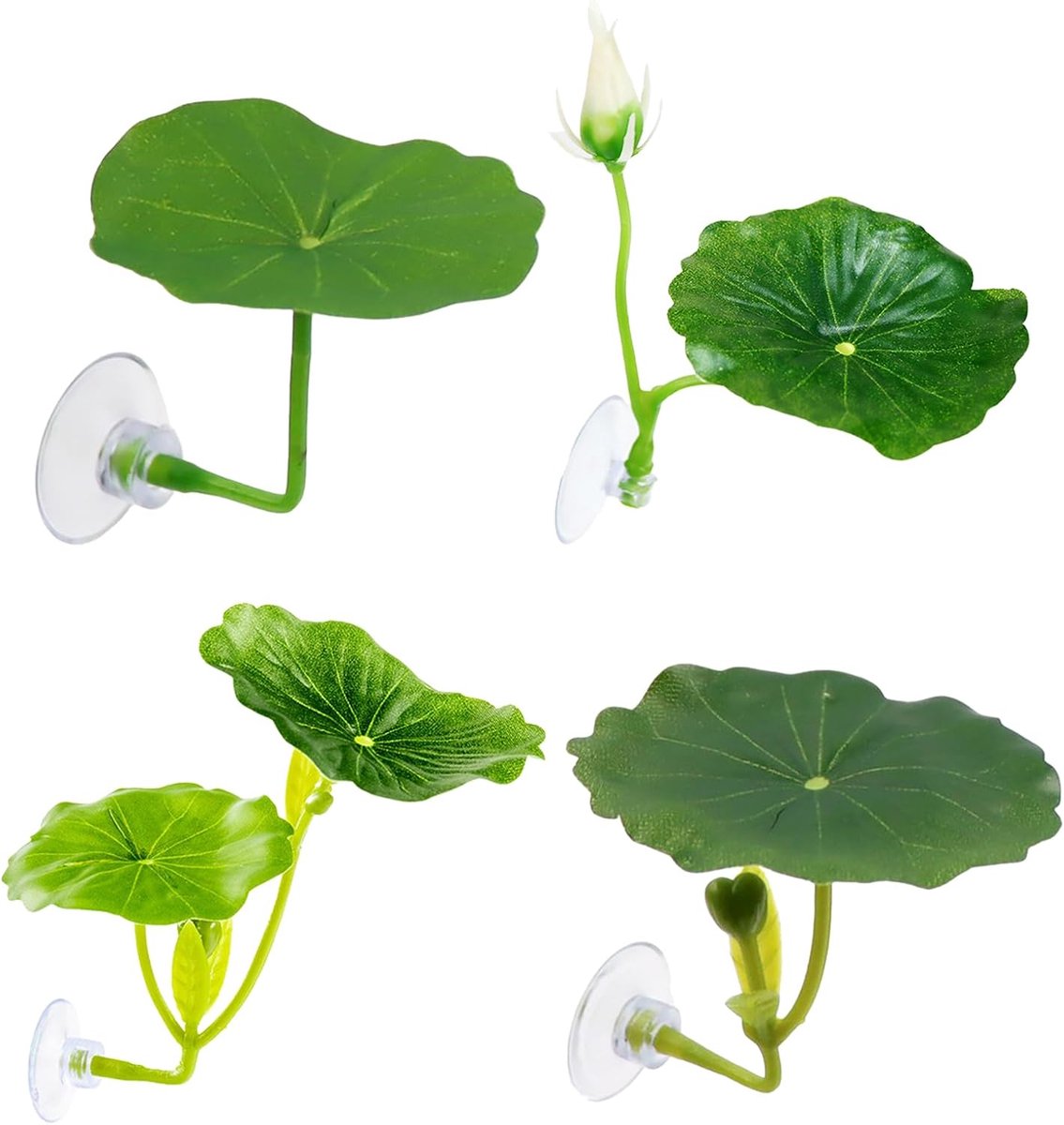 Set van 4 kunstlotusbladeren, aquariumdecoratie met zuignap