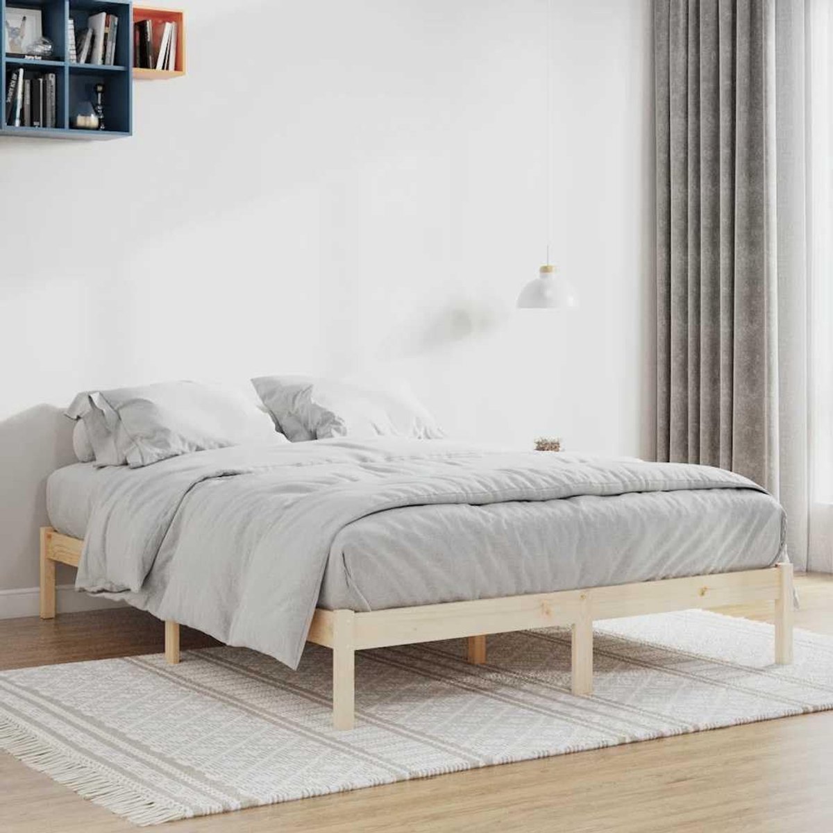 Zonder matras massief grenenhout 193x203 cm kingsize stevig lattenbodem inbegrepen rustieke slaapkamer met natuurlijke uitstraling