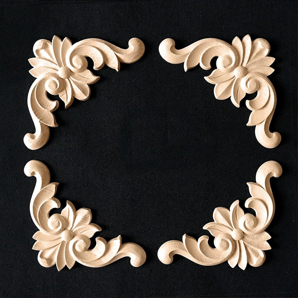 4 stuks houtgesneden lijstwerk applicatie hoek, meubelsticker onlay houtsnijwerk hoeksticker onlay hout voor meubeldecoratie (10 x 10 cm)