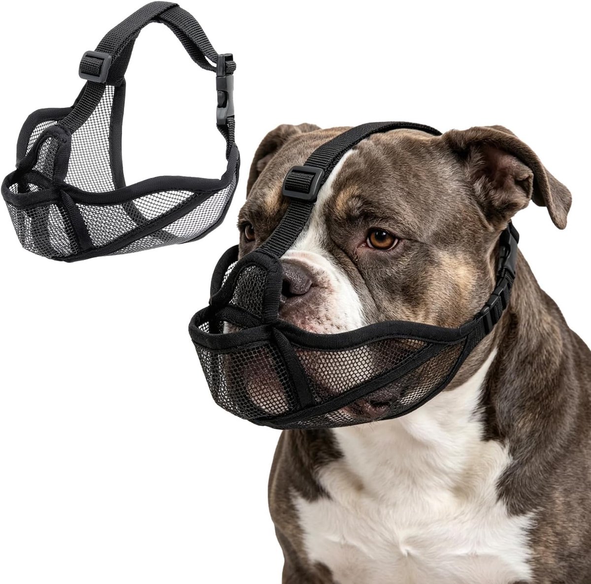 Hondensnuit voor Franse Bulldog, Zacht Ademend Mesh Muilkorf voor Kortsnuitige Rassen (Pug/Shih Tzu), Verstelbaar, Laat Hijgen en Drinken toe, Zwart (L)
