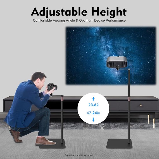 Projectorstandaard, L-vorm, verborgen vloerstandaard, in hoogte verstelbaar, 60-120 cm, 360 graden draaibaar, bank tegen de muur, compatibel met XGIMI Nebula, zwart — afbeelding 3